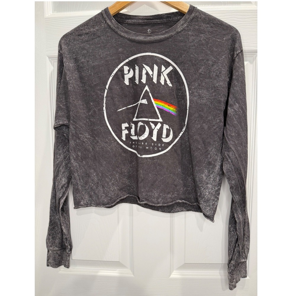 Pink‎ Floyd Cropped Long Sleeve Graphic Band Tee Charcoal Gray M Concert Grunge